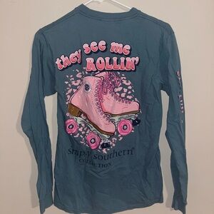 🔥Simply Southern Blue and Pink Graphic Long Sleeve Shirt
